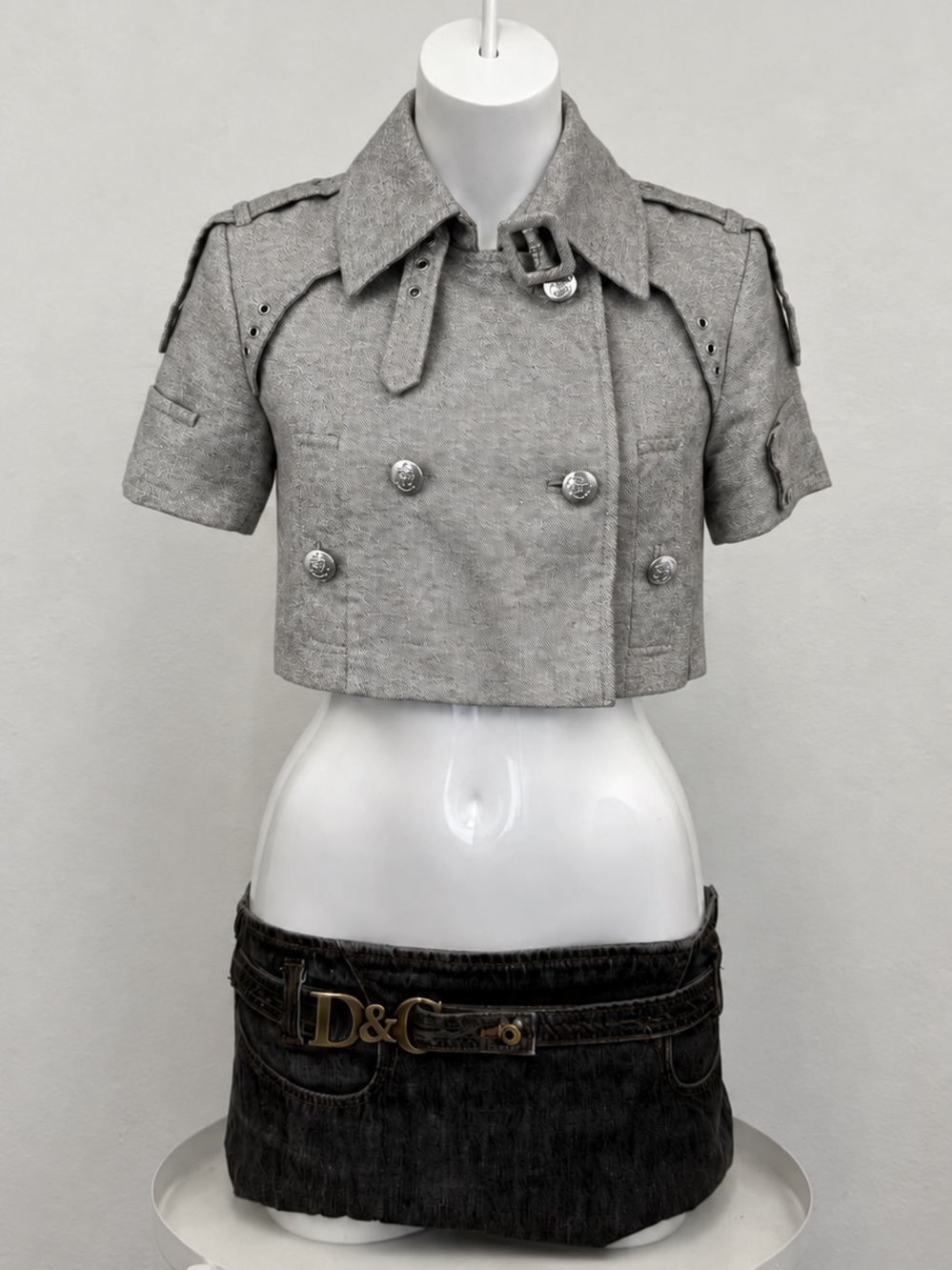 By Malene Birger Metallic Silver Cropped Jacket Short Sleeve Y2K Military Size M